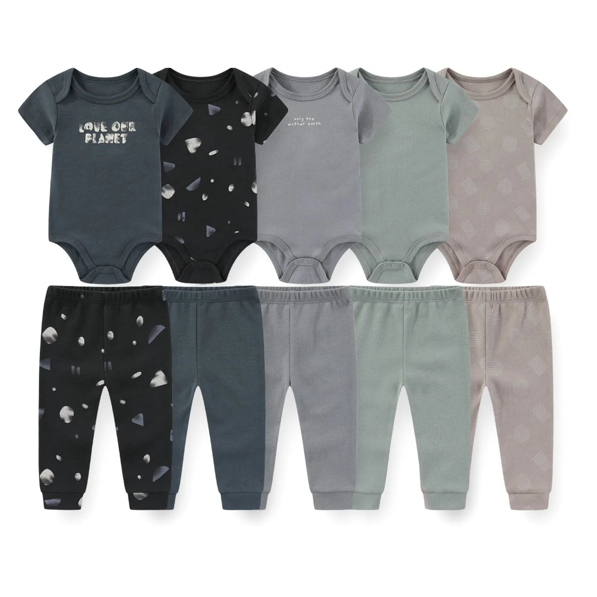 Baby Bodysuit and Pants Set, 10-Piece Kiddiezoom Infant Clothing Bundle with Short-Sleeve Tops for Boys and Girls, Sizes 3M-12M