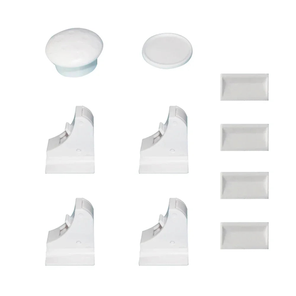 Magnetic Cabinet Safety Locks with Hidden Interior Latches and No-Drill Adhesive Installation for Compatible Drawers and Cupboard Doors