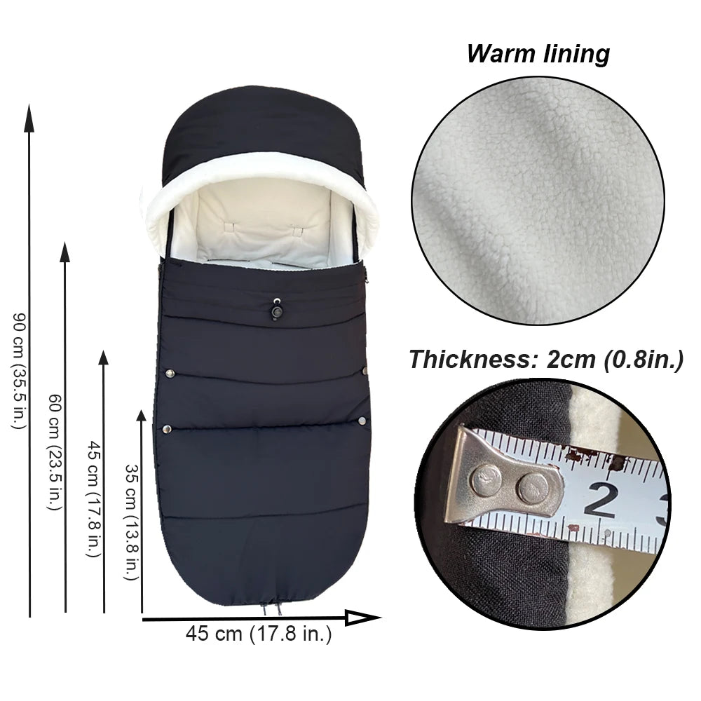 Fleece-Lined Stroller Footmuff for YOYO and Bugaboo, 90 x 45 cm Windproof Waterproof Cover with Storage Bag and Thickened Option