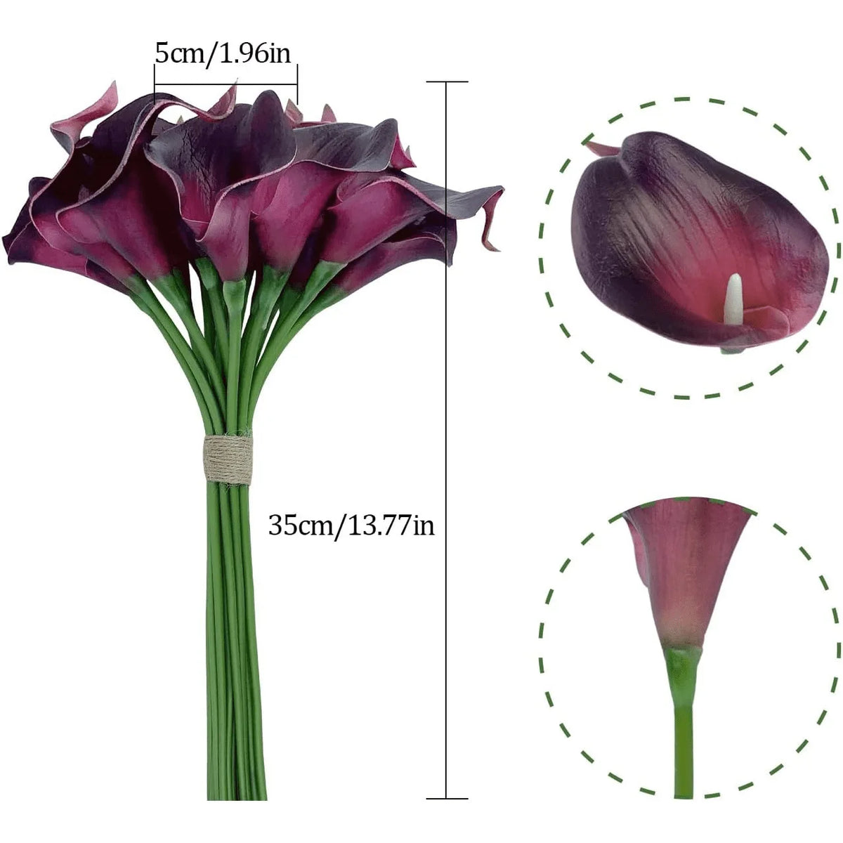 Artificial Calla Lily Flowers for Bridal Bouquets, Faux Floral Stems in Burgundy, Light Purple or White for Wedding and Home Table Decor