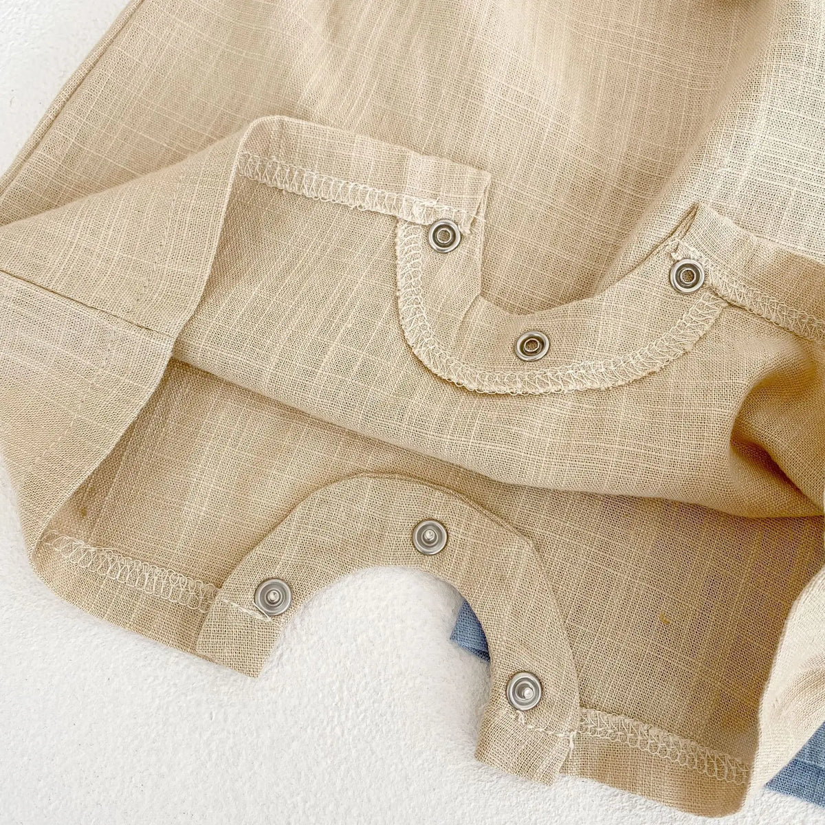 Baby Wrap Romper in Linen Cotton with Short Sleeves and Side Ties, V-Neck Summer One-Piece Outfit for Boys and Girls in Four Color Options