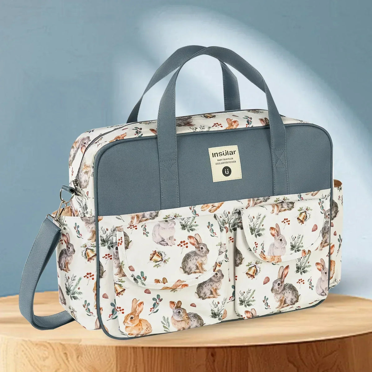 Diaper Tote Bag with Wide Opening and Printed Front Pockets, Large Capacity Baby Essentials Organizer for Moms, Travel and Everyday Outings
