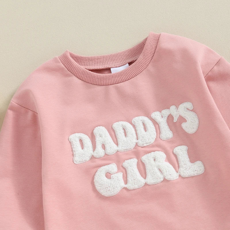 Daddy's Girl Baby Sweatshirt Romper with Letter Embroidery, Cotton-Blend Long Sleeve Crew Neck One-Piece Outfit for Spring and Fall, 3M-18M