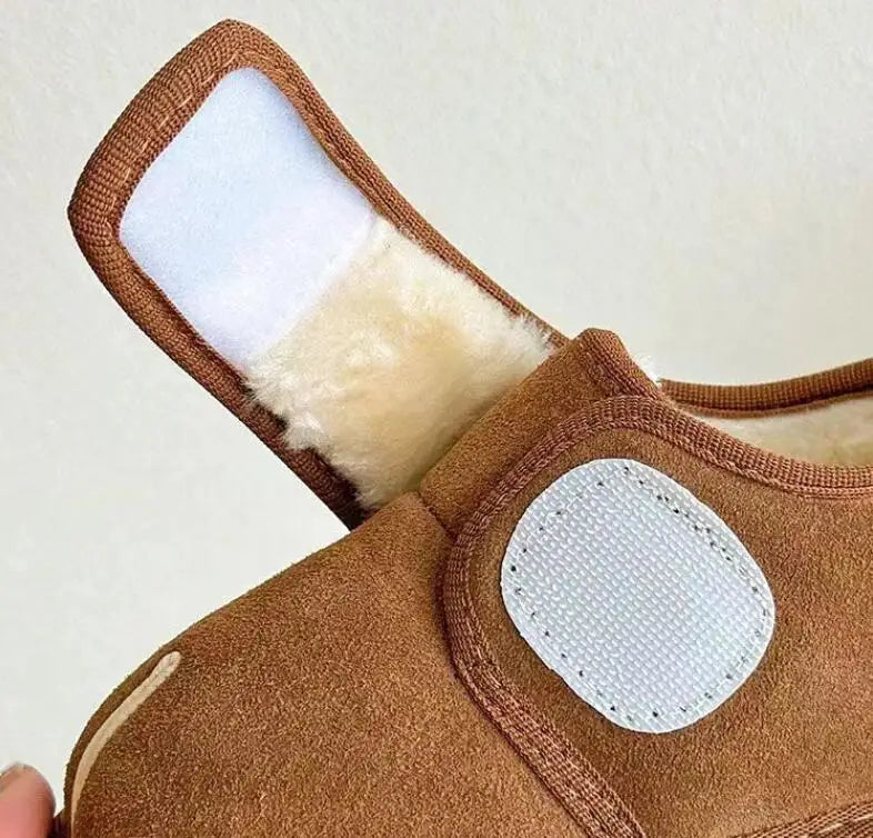 Hook-and-Loop Toddler Winter Ankle Boots with Faux Suede Upper and Plush Lining, Brown Apricot or Black Short Shoes for Boys and Girls in Sizes 21–30