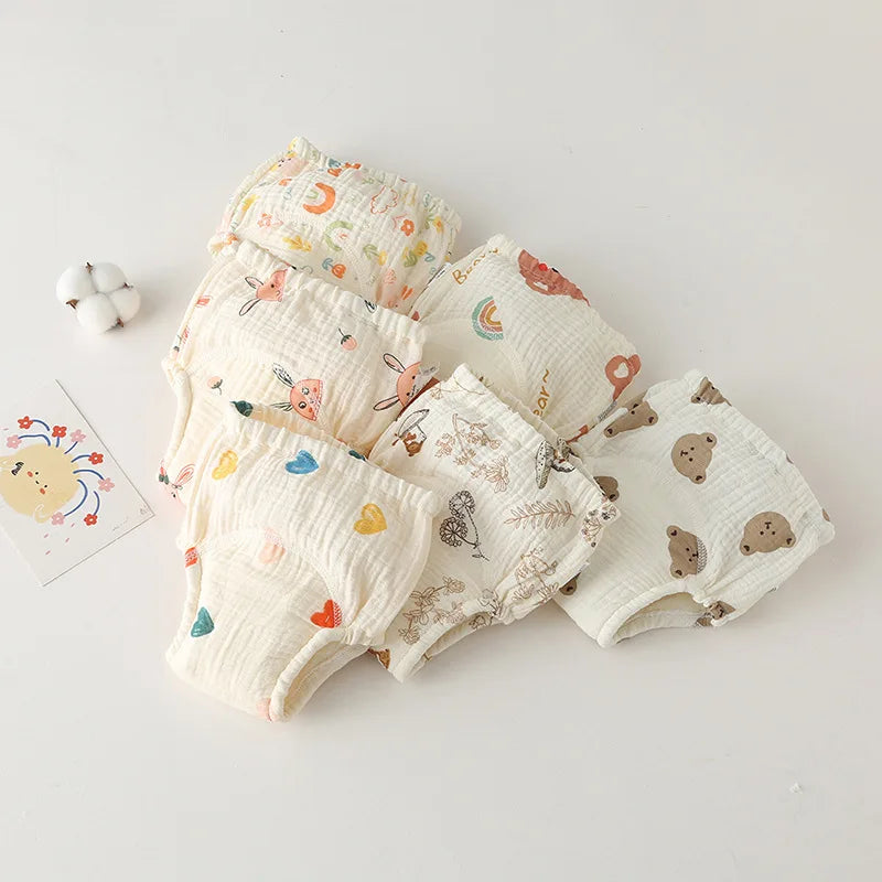 Printed Cotton Potty Training Pants, Single Reusable Learning Underwear with Pull-On Waist for Babies and Toddlers in Sizes 80–110