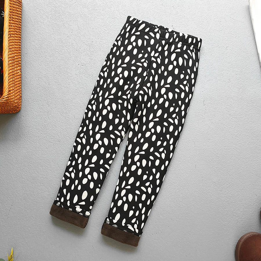 Printed Lined Leggings for Girls, Plush-Textured Winter Pants with Floral Heart and Pattern Options for Toddler and Kids Outfits, Sizes 2-3T to 10-11