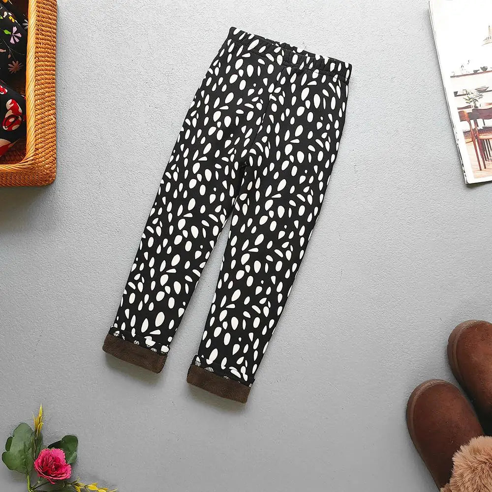Printed Lined Leggings for Girls, Plush-Textured Winter Pants with Floral Heart and Pattern Options for Toddler and Kids Outfits, Sizes 2-3T to 10-11