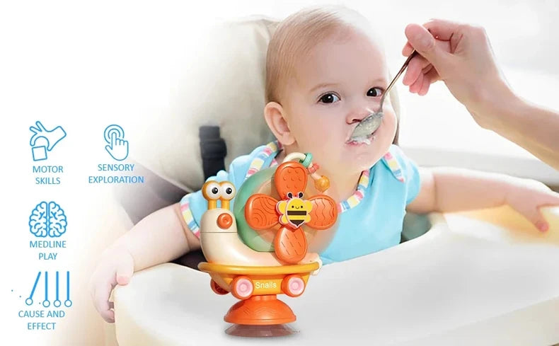 Suction Cup Snail Spinner Toy with Colorful Windmill and Wheeled Design for Supervised Sensory Play, Fine Motor Exploration and Gifting