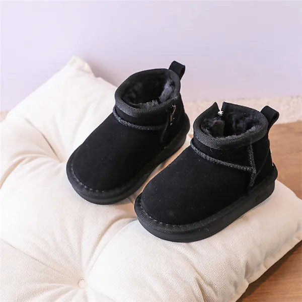 Toddler Plush Winter Booties with Contrast Stitching and Rear Pull Tabs, Camel, Black or Army Green Short Boots for Boys and Girls, Sizes 18-25