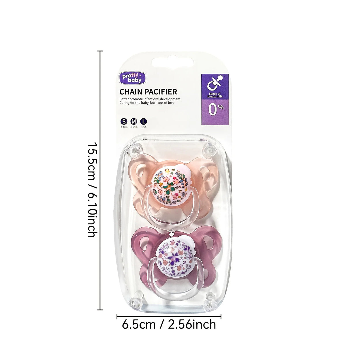 Floral Baby Pacifier Set with Covers and Thumb-Shaped Nipples, Pink and Blue Printed Soothers for Infants 0-6 Months and Baby Shower Gifts