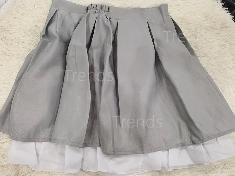Akemi Homura Cosplay Uniform with White Coat, Gray Skirt, Purple Bows and Stockings, Anime Character Outfit for Halloween and Convention Events