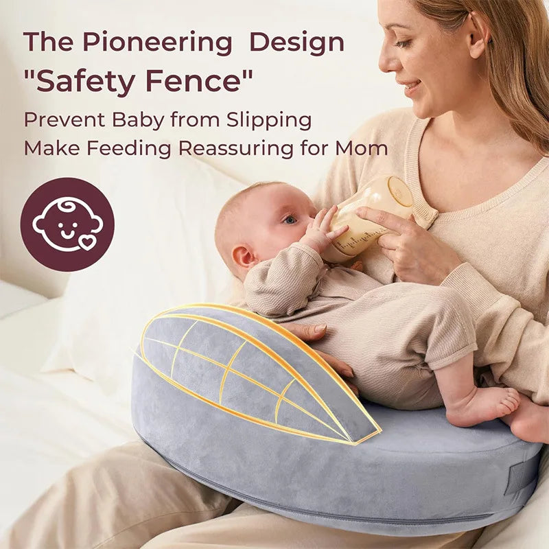 Memory Foam Nursing Pillow with Adjustable Waist Strap and Removable Cover, 22.6 x 14.5 Inch Support Cushion for Supervised Baby Feeding