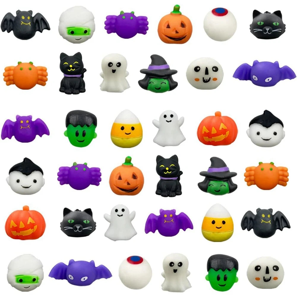 Halloween Mochi Squishy Toys, Random Assorted Squeeze Fidget Packs of 12, 24 or 36 for Party Favors, Goodie Bags and Seasonal Gift Giving