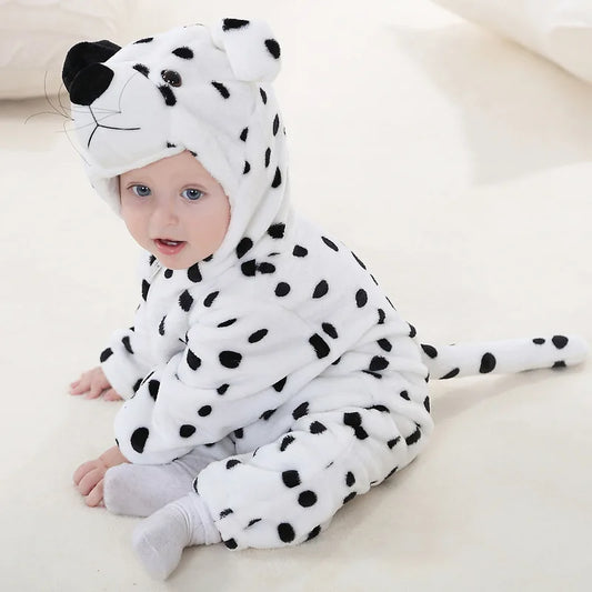 Baby Animal Hooded Costume Jumpsuit with Flannel Styling, Duck, Rabbit, Leopard and More Dress-Up Options for Boys and Girls, Sizes 70-120