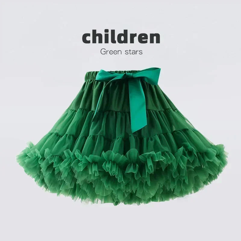 Girls Bow Waist Tutu Skirt with Fluffy Tulle Layers and Satin Lining, Adjustable Elastic Waist Pettiskirt for Birthdays, Dance and Dress Up
