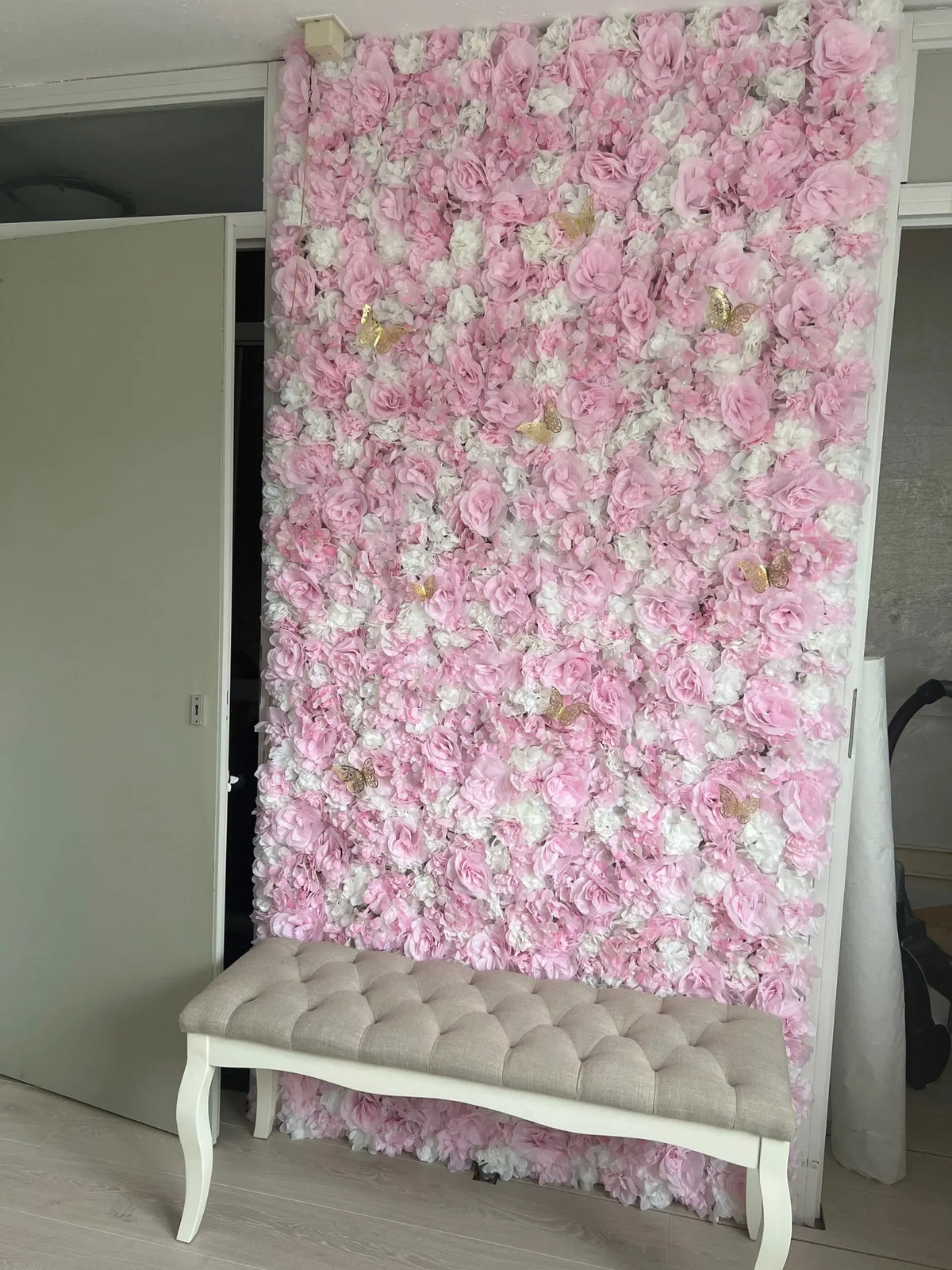 Artificial Flower Wall Panels with Fabric Roses, 40 x 60 cm Reusable Floral Backdrop for Baby Showers, Weddings, Birthdays & Home Decor