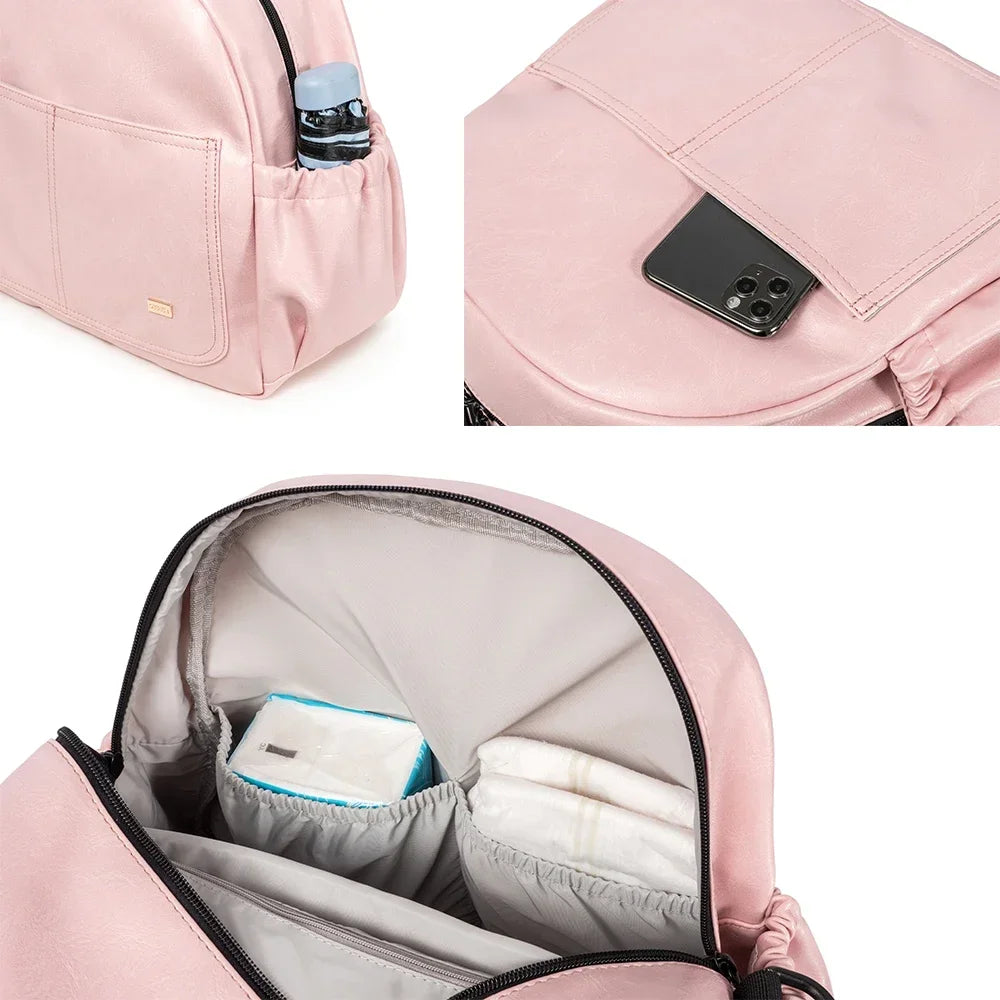 Nappy Changing Backpack by Soboba with Front Slip Pockets, Side Storage and Top Handle, Solid-Color Diaper Bag for Baby Essentials and Parent Outings