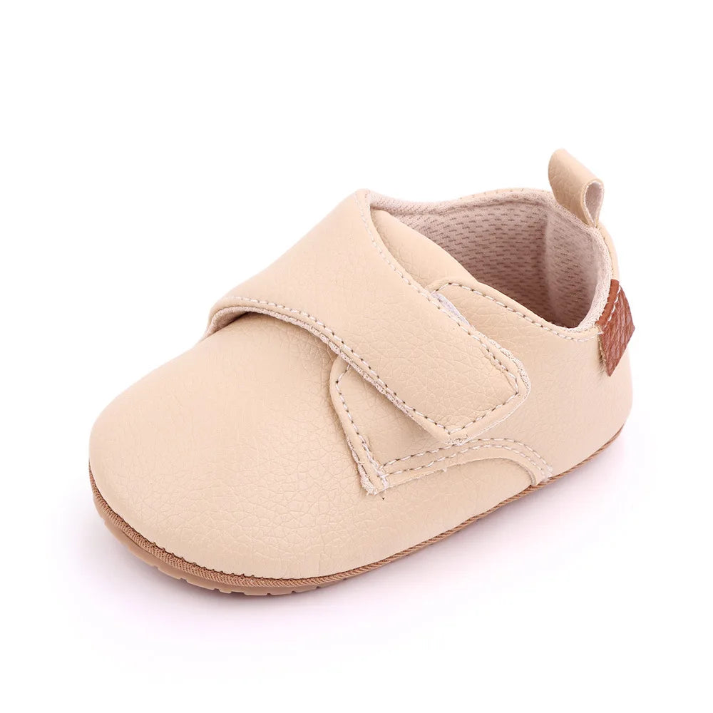 Baby Strap Shoes with Rounded Toes and Heel Pull Tabs, Solid Color Moccasin-Style Footwear for Infant Boys and Girls Everyday Outfits