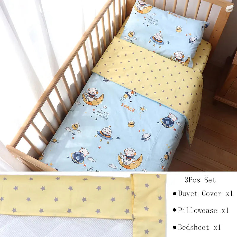 Cotton Toddler Bedding Set, 3-Piece Printed Duvet Cover and Pillowcase with Flat Sheet or Mattress Cover, Kids Room Bed Linens