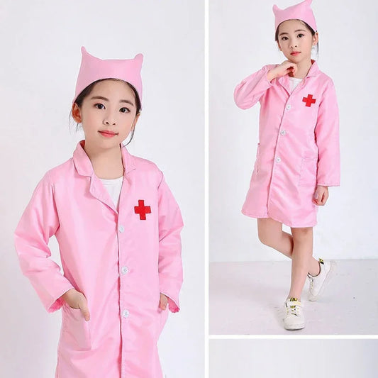 Nurse Dress Up Costume for Kids with Matching Hat, White or Pink Doctor Coat for Pretend Play, Career Day and Halloween Parties