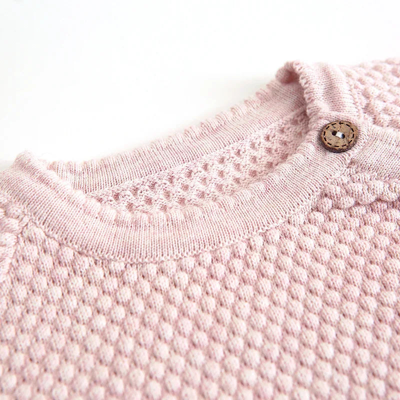 Baby Cotton Knit Sweater Set with Side Buttons and Matching Pants, Textured Two-Piece Outfit for Boys and Girls, Newborn to Toddler Sizes