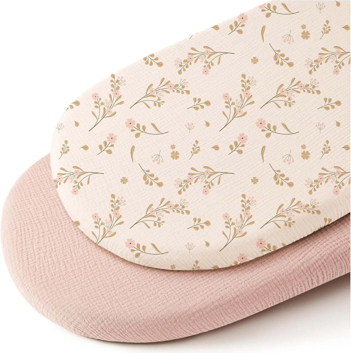 Cotton Bassinet Mattress Covers 2-Pack, Removable Washable Cradle Fitted Sheets with Textured Fabric for Compatible Nursery Mattresses