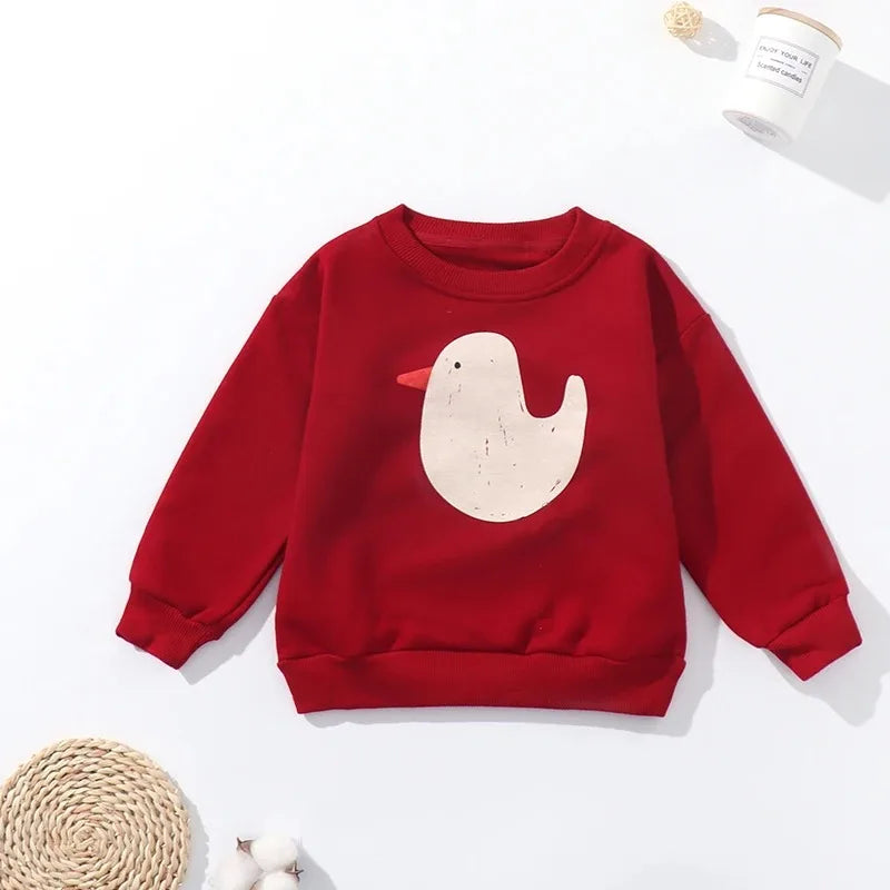 Kids Crewneck Sweatshirt with Animal, Flower and Letter Graphic Options, Long Sleeve Unisex Pullover for Boys and Girls Everyday Seasonal Layering
