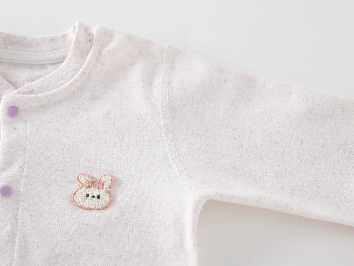 Long Sleeve Cotton Baby Romper with Front Snaps and Footless Cuffs, Animal Prints and Solid Colors for Boys and Girls, Sizes 59-90 cm