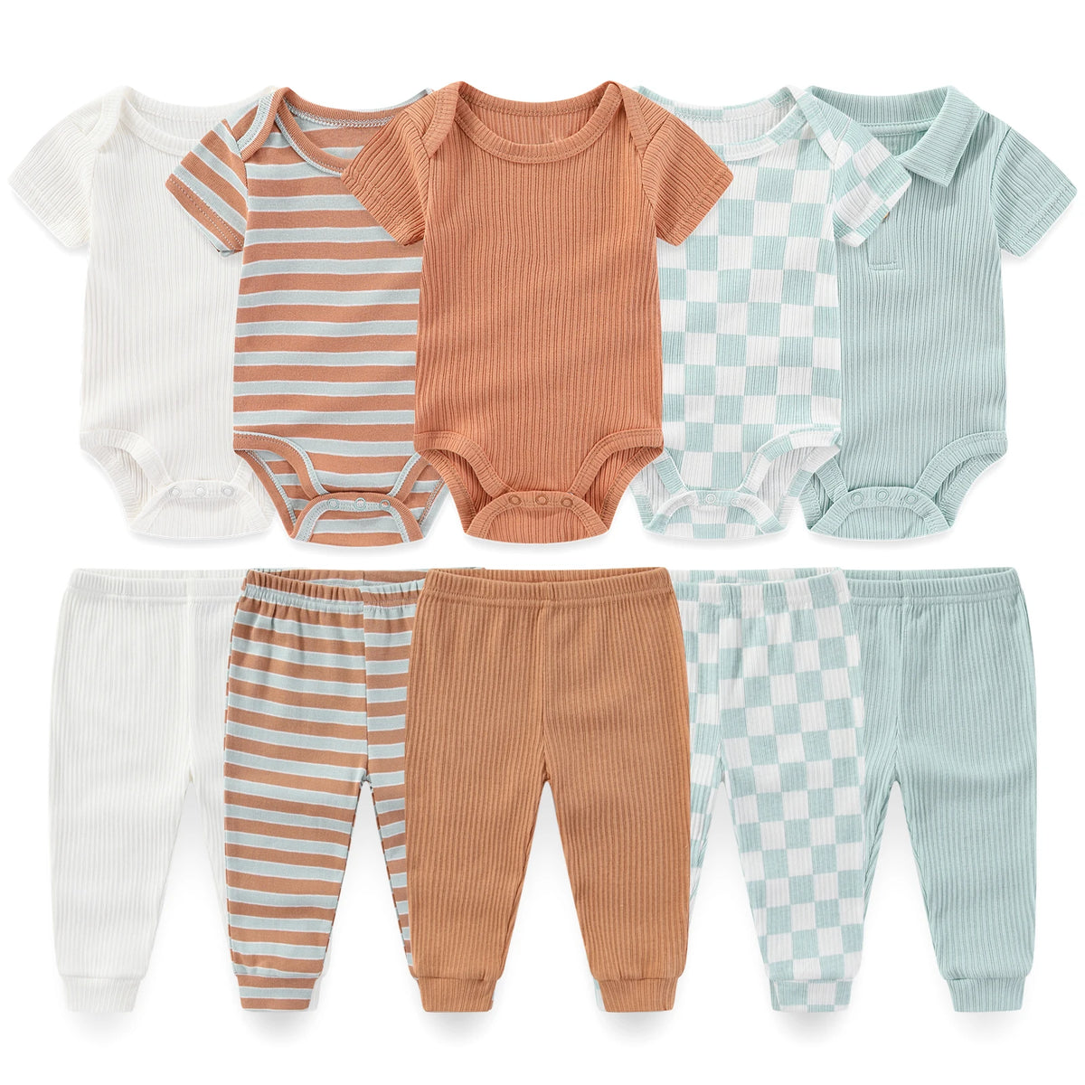 Baby Bodysuit and Pants Set, 10-Piece Kiddiezoom Infant Clothing Bundle with Short-Sleeve Tops for Boys and Girls, Sizes 3M-12M