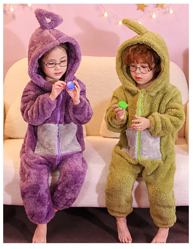 Teletubbies Hooded Onesie Costume for Kids and Adults, Soft Long-Sleeve Character Jumpsuit for Cosplay, Halloween and Family Dress-Up