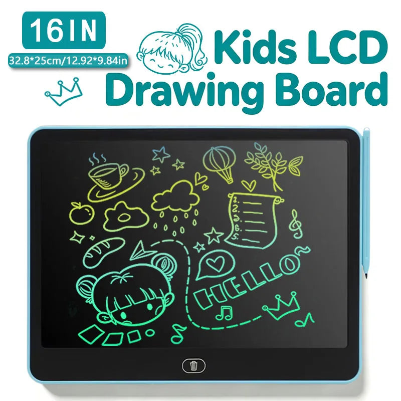 Erasable LCD Writing Board for Kids, 8, 11, 13 or 16 Inch Color Drawing Tablet with Stylus for Doodles, Handwriting and Number Practice