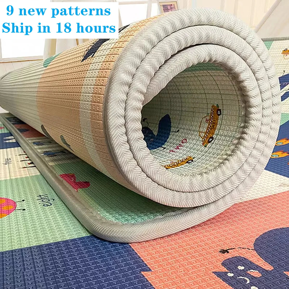 Multi-Size Baby Crawling Play Mat with Double-Sided Illustrated Patterns, Foldable XPE Floor Rug in 0.5 or 1 cm Thickness for Supervised Play