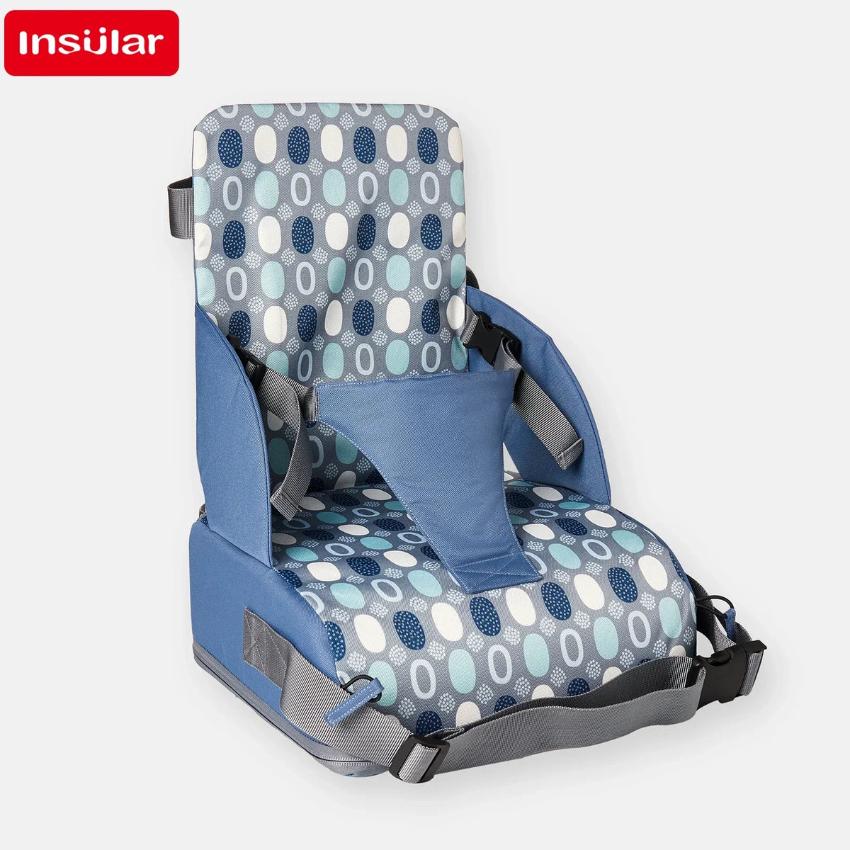 Portable Dining Booster Cushion by INSULAR, Foldable Toddler Chair Seat Pad with Backrest and Buckle Straps for Supervised Home and Away Meals