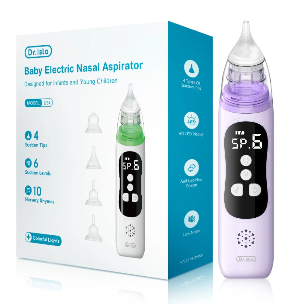 Silicone Tip Baby Nasal Aspirator with Adjustable Electric Suction, Low Noise Handheld Nose Cleaner for Infant and Young Child Care