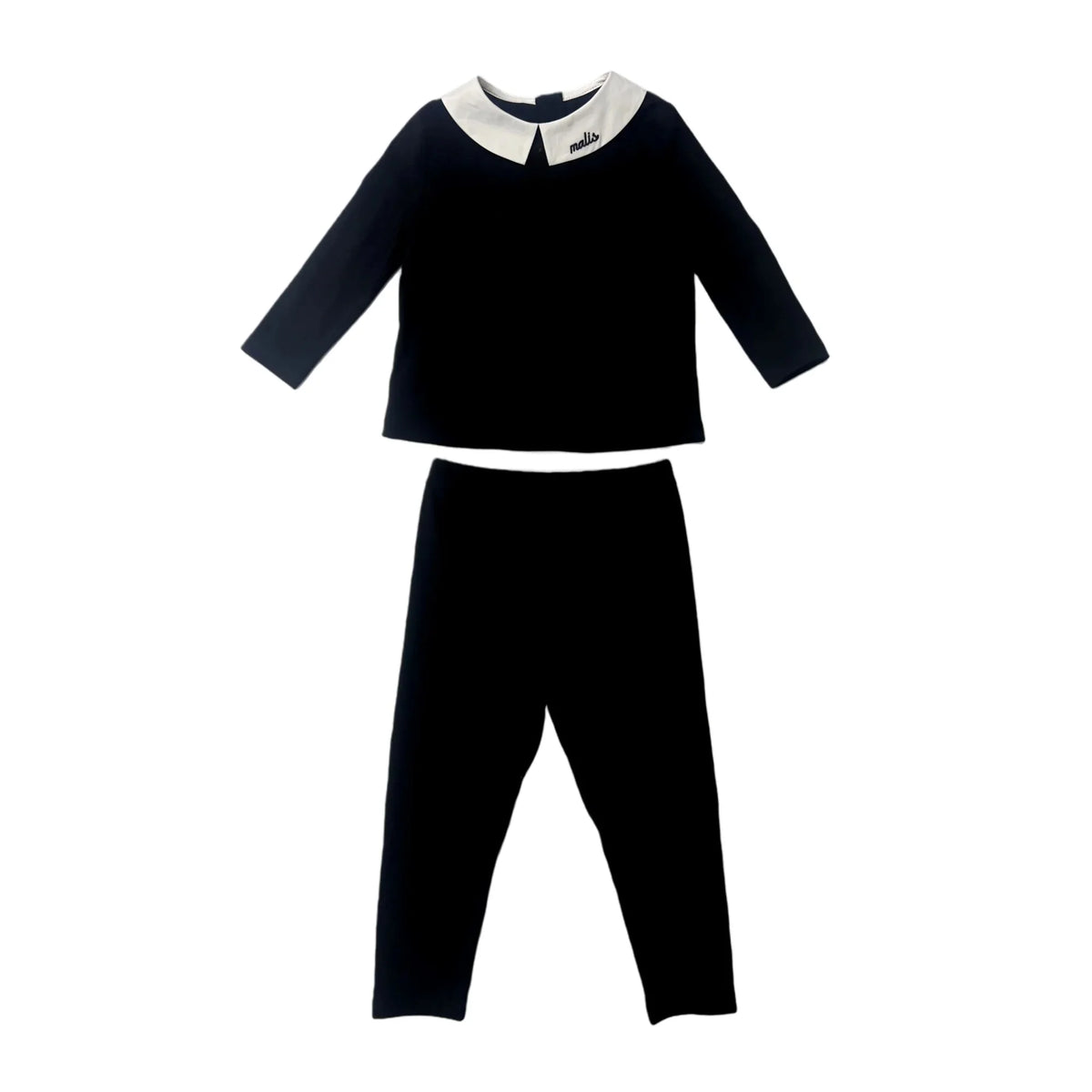 Black and White Collar Kids Outfits, Girls Long Dress and Baby Clothing Set Options with Contrast Collar Detail and Cardigan for Sibling Photos