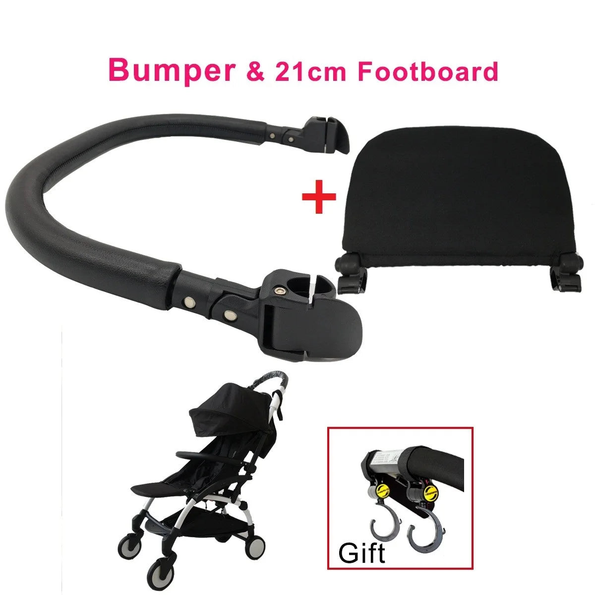 YOYO Compatible Bumper Bar and Footboard Combo by MomTan, 21 x 32 cm Footrest with Seamed PU Leather, Zippered PU Leather or EVA Armrest Options