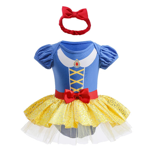 Infant Princess Tutu Romper Dress with Bow Headband, Puff Sleeve Baby Girl Party Outfit in Sizes 3-18 Months for Birthdays and Family Photos
