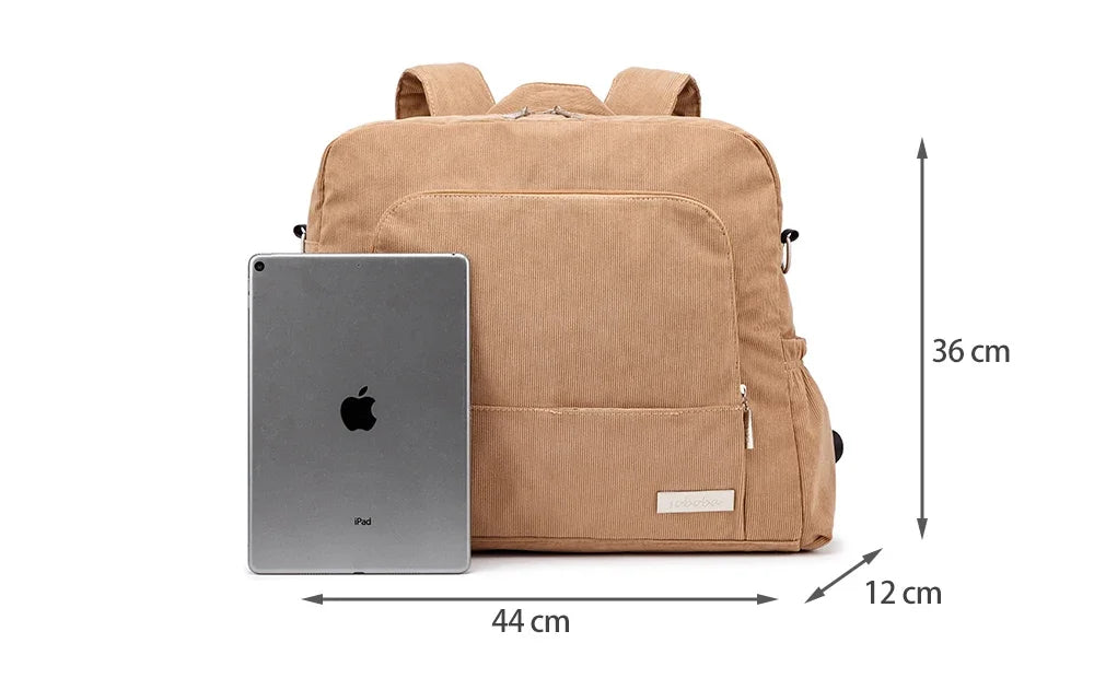 Corduroy Diaper Backpack by Soboba, Large Capacity Baby Changing Bag with Interior Pockets, Front Zip Storage and Side Pockets for Daily Outings