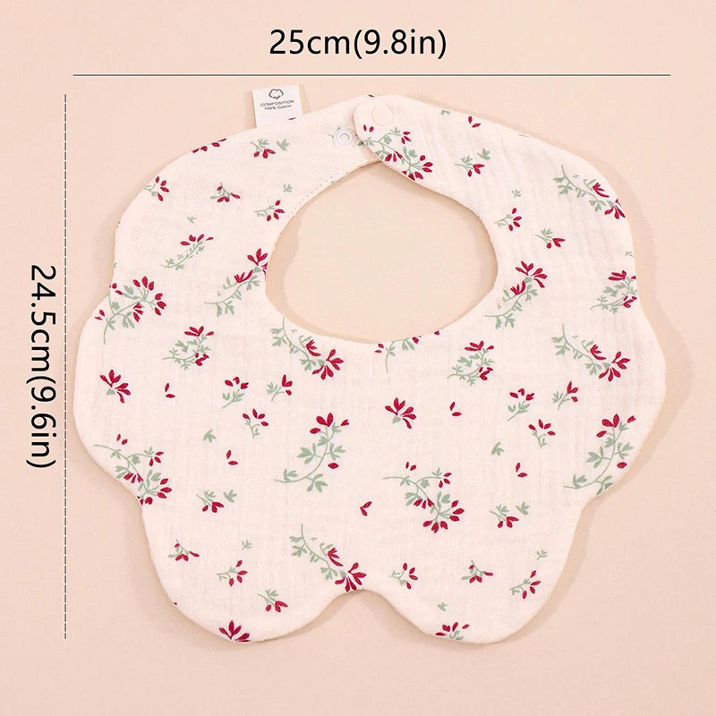 Floral Cotton Baby Bibs 5-Pack with Scalloped Edges, Korean-Style Newborn Drool Bib Set for Boys and Girls, Feeding and Baby Shower Gifts