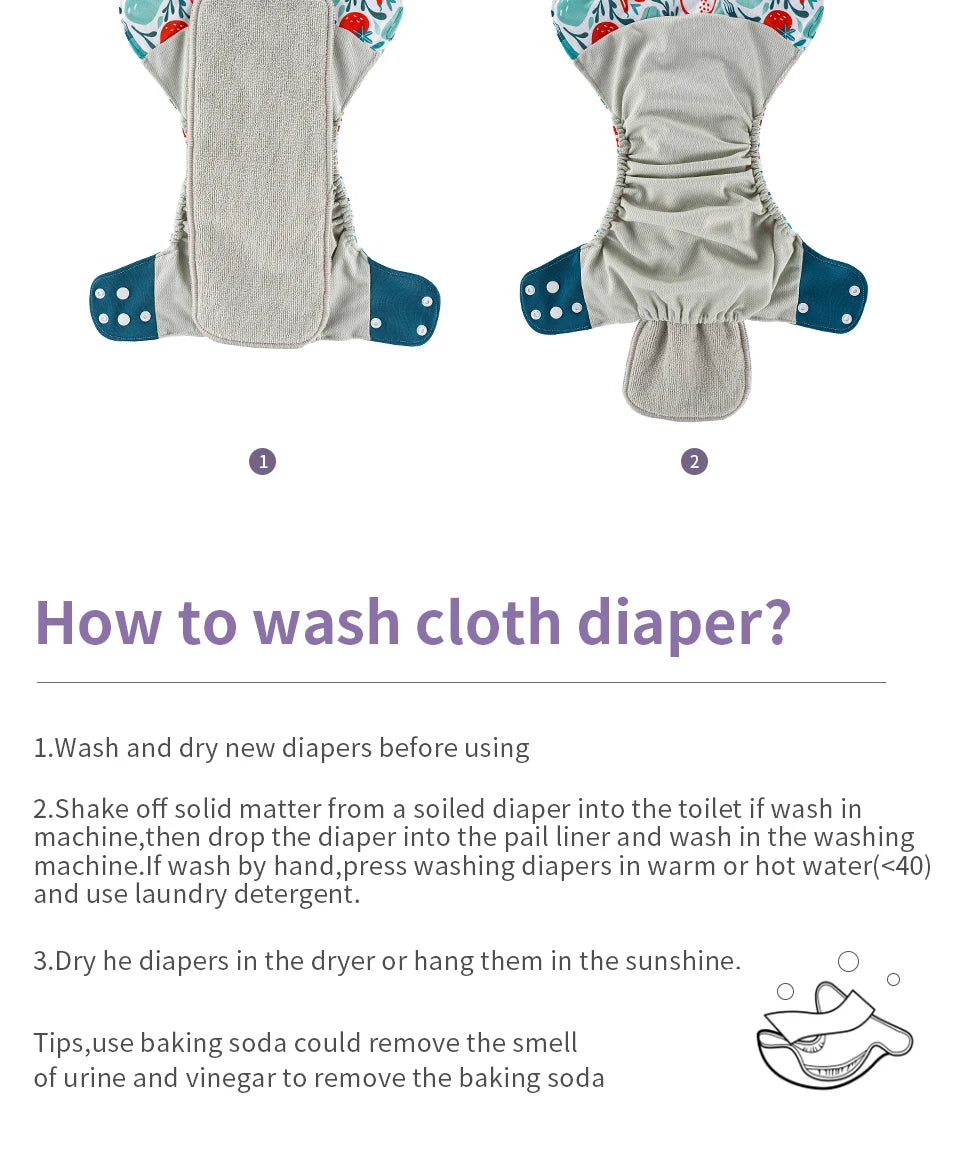 Mesh-Lined Cloth Diapers by Elinfant, 4-Pack Adjustable Pocket Baby Nappies with 4 Three-Layer Microfiber Inserts and Waterproof PUL Outer