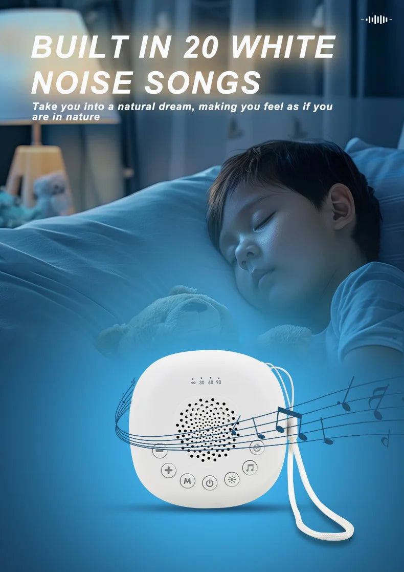 Rechargeable White Noise Machine with LED Breathing Light, 20 Sounds, 30/60/90-Minute Timer and 800mAh Battery for Bedside and Travel
