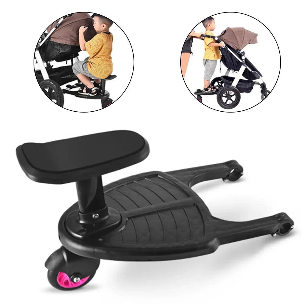 Stroller Ride-On Board with Detachable Seat, Sit or Stand Platform for a Second Child Ages 3-7, Single or Double Wheel Color Options
