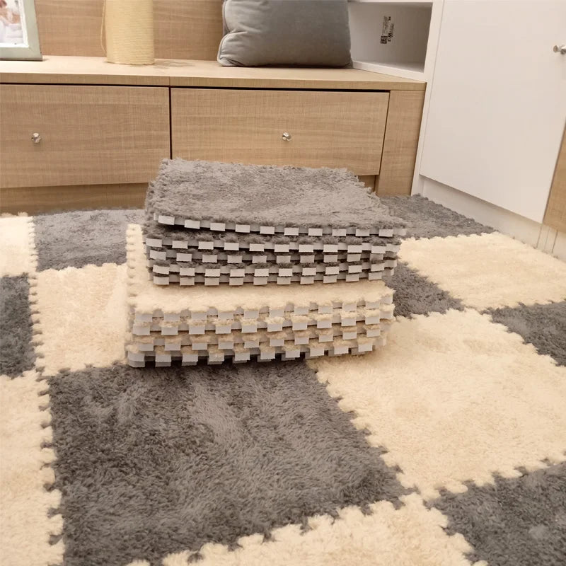 Plush Carpet Puzzle Mat, 20-Piece Interlocking EVA Foam Floor Tiles in Two-Color Options, 30 x 30 x 1 cm Squares for Nursery and Kids Rooms