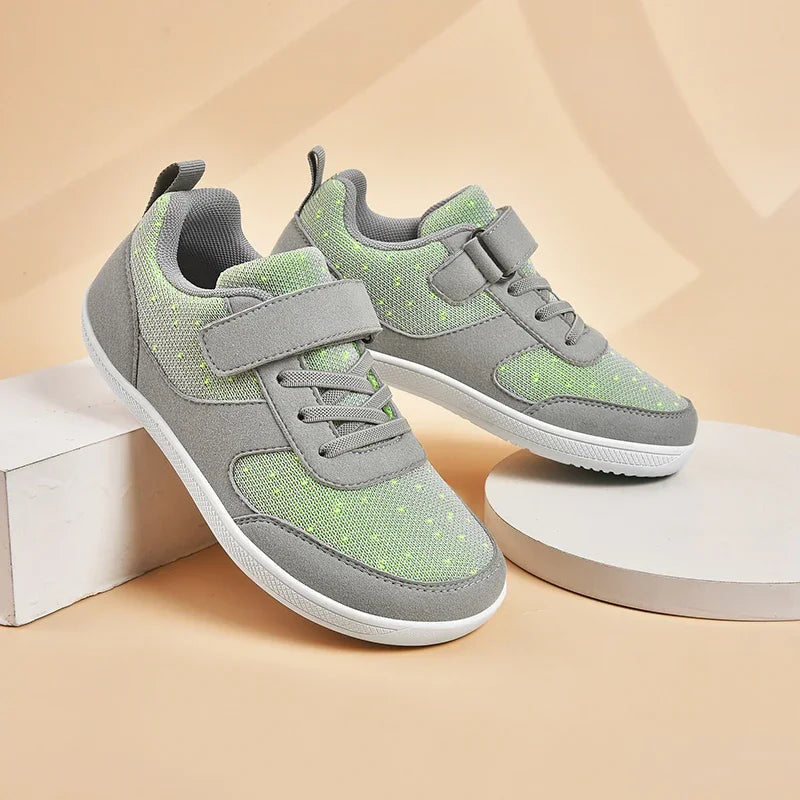 Kids Breathable Mesh Walking Shoes with Wide Toe Design, Hook-and-Loop Strap and Textured EVA Soles in Blue, Black, Pink or Grey