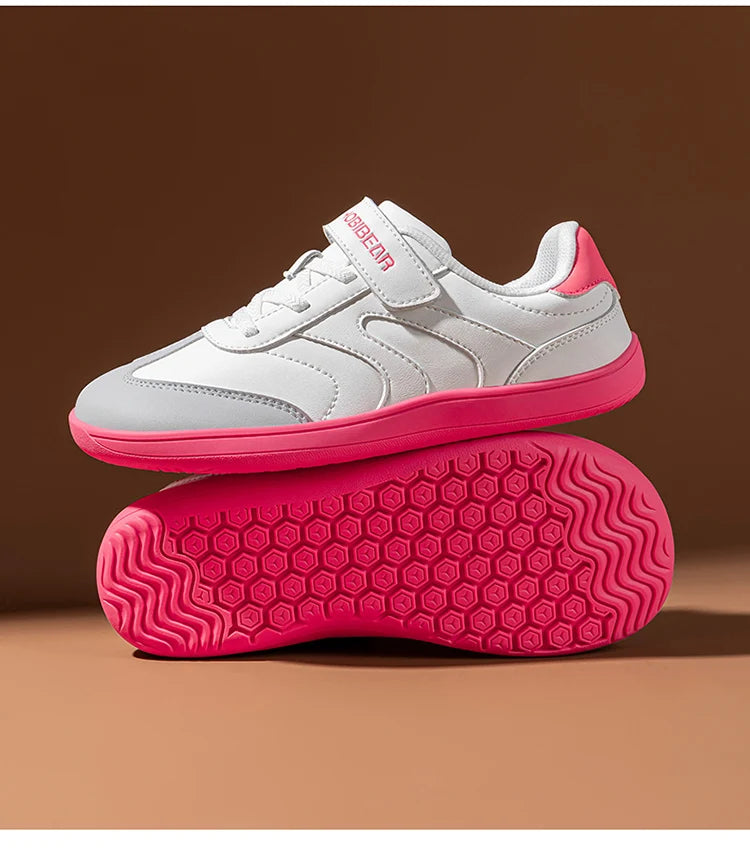 Big Kids Barefoot Sneakers by HOBIBEAR with Wide Toe Box, Zero-Drop Rubber Sole, Hook-and-Loop Strap and Artificial Leather Upper for Everyday Walking