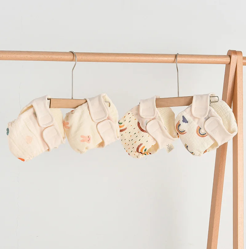 Baby Wrap Cloth Diaper with Adjustable Waist Tabs, Reusable Cotton Nappy in Animal and Rainbow Prints, Single-Piece Infant Changing Essential