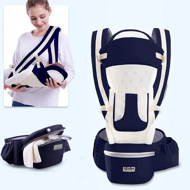 Hip Seat Baby Carrier with Padded Shoulder Straps, Wide Waist Belt and Zippered Storage Pocket, Babywearing Gear in Solid and Floral Color Options