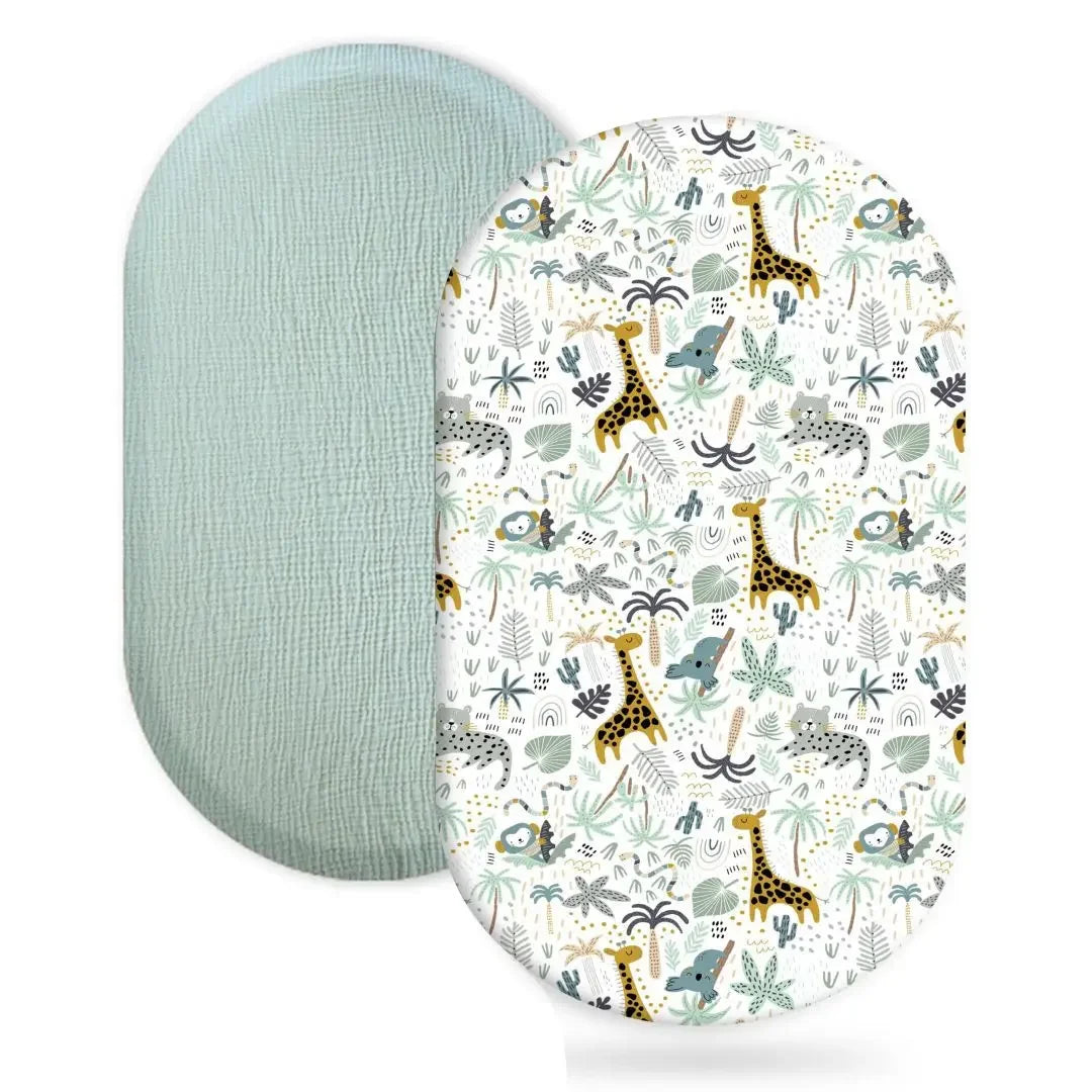 Cotton Bassinet Mattress Covers 2-Pack, Removable Washable Cradle Fitted Sheets with Textured Fabric for Compatible Nursery Mattresses