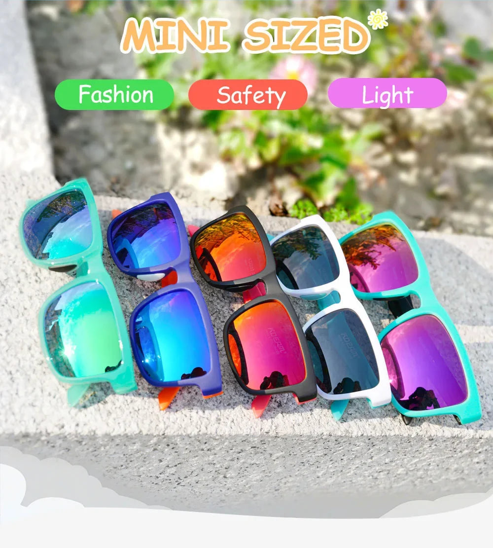Kids Square Polarized Sunglasses by KDEAM, Lightweight TR90 Frames with Silicone Nose Pads for Boys and Girls Outdoor Play and Travel
