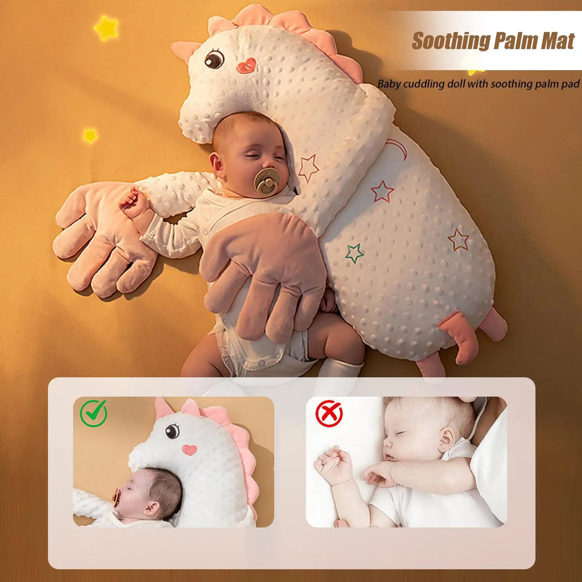 Dinosaur Baby Patting Soother with Remote Control, Plush Double-Arm Design and 3 Adjustable Speeds for Awake Supervised Calming